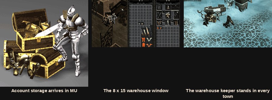 The Mu Online account warehouse, its NPC and the 8 x 15 storage window