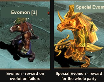 A normal Evomon and a golden Special Evomon