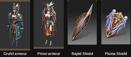 Gruhil and Prinsi armour sets with the Rapid and Pluma shields