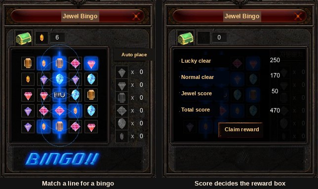 The Jewel Bingo minigame board and its score panel