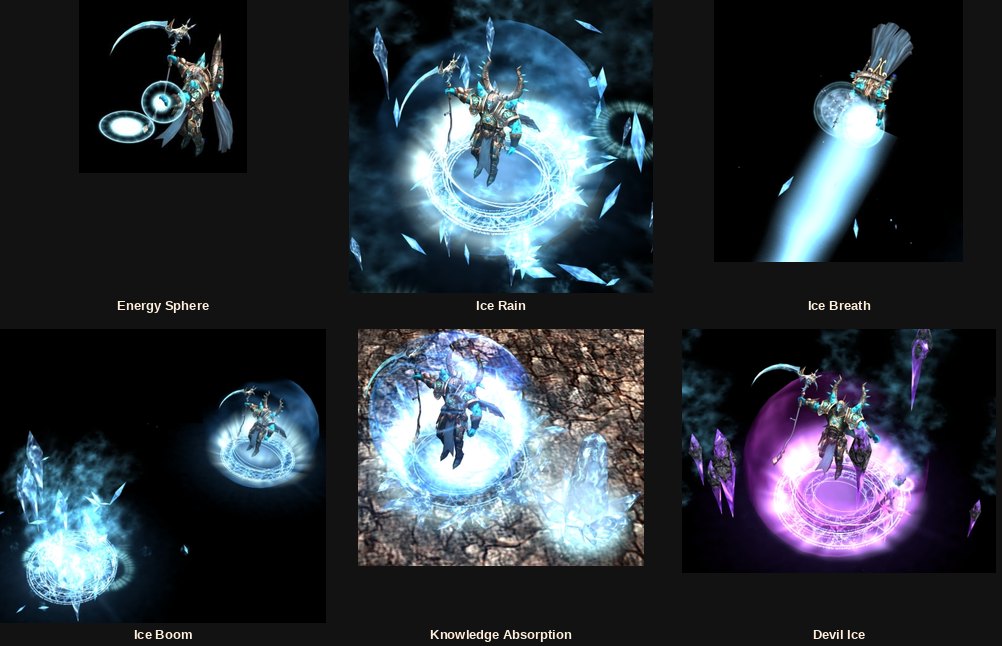 Nix's skills: Energy Sphere, Ice Rain, Ice Breath, Ice Boom, Knowledge Absorption and Devil Ice