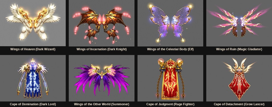 The eight 4th wings and capes, one per class