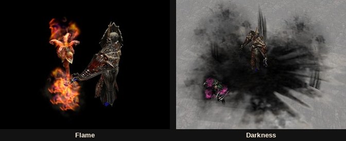 The God of Darkness using its Flame and Darkness skills