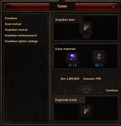 The Guardian enhancement window at the Tamer NPC