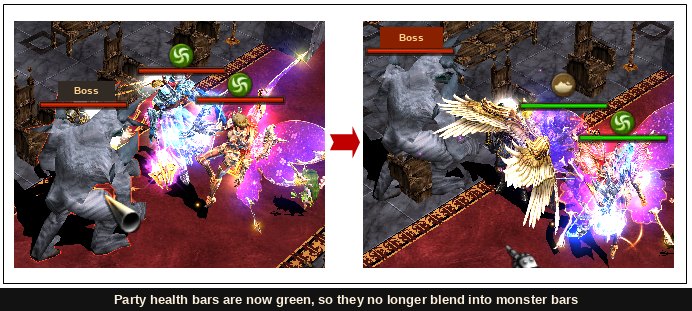 Party health bars changed to green so they stand out from monster bars