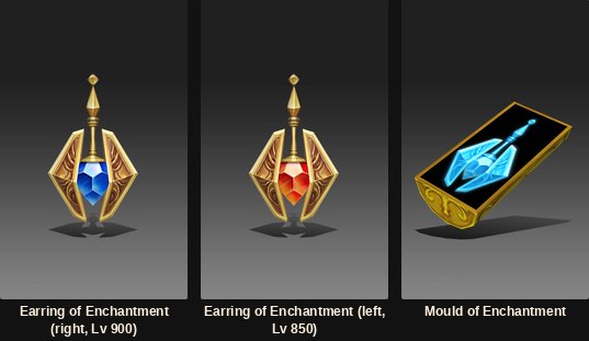The Earring of Enchantment, left and right, with its crafting mould