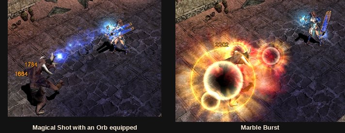 Magical Shot with an Orb equipped, and Marble Burst