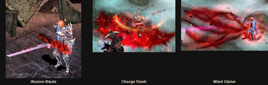 Illusion Blade, Charge Slash and Wind Glaive in action