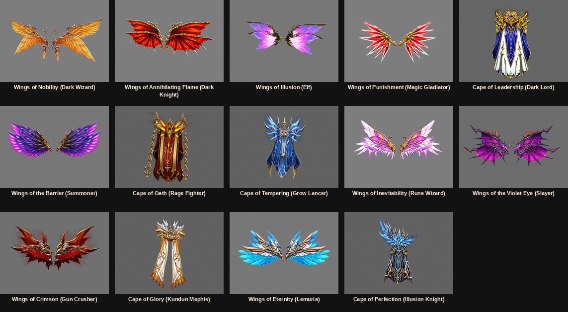 All fourteen 5th wings and capes, one per class