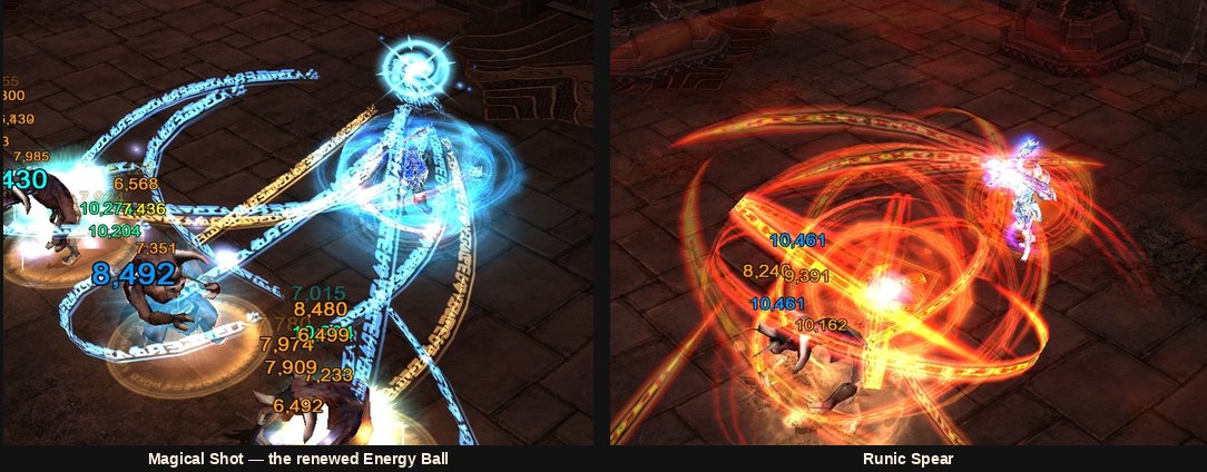 The renewed Rune Wizard skills Magical Shot and Runic Spear