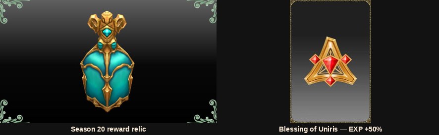 The Season 20 reward relic and the Blessing of Uniris buff item