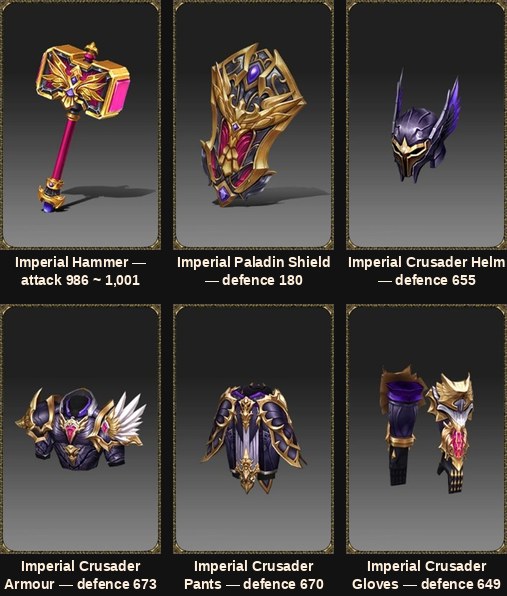 The Progenitor's Imperial Crusader Legendary set in Mu Online Season 21