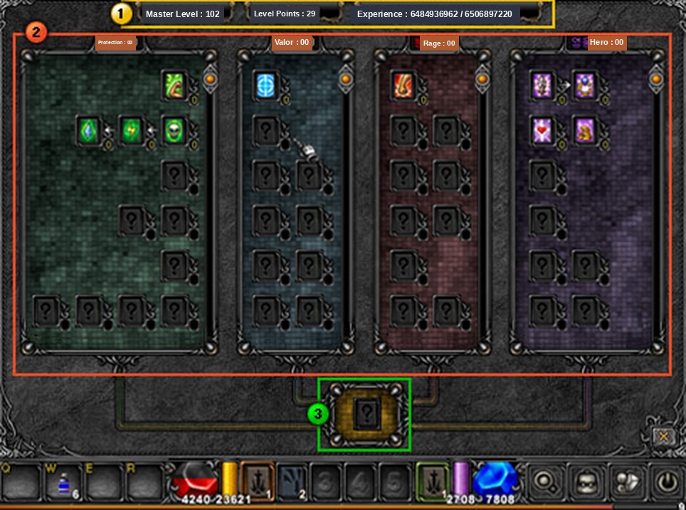 The Master Level skill tree window in Mu Online Season 3