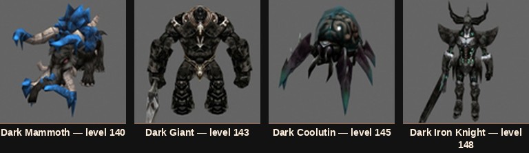The four Dark monsters added to Raklion in Mu Online Season 5