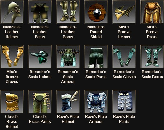 The five Dark Knight and Magic Gladiator set items added in Mu Online Season 5