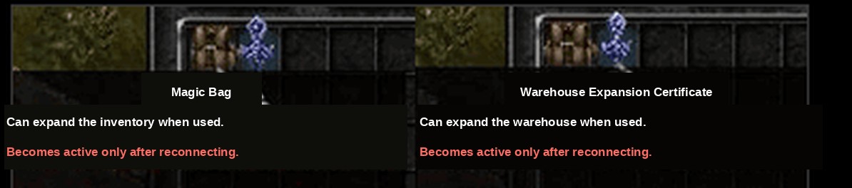 The Magic Bag and Warehouse Expansion Certificate in Mu Online Season 6