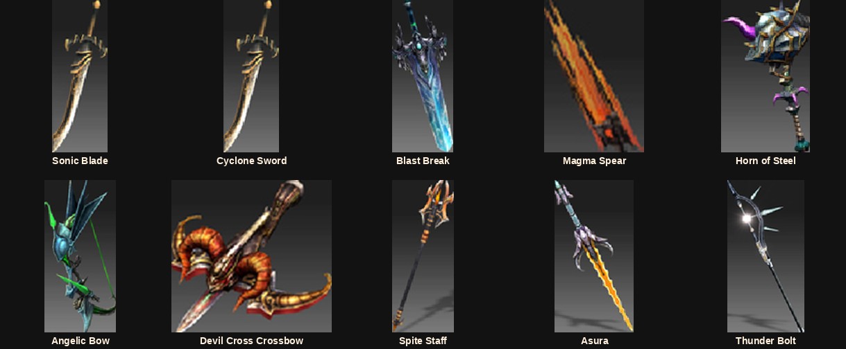 The ten level 400 socket weapons added in Mu Online Season 7 eX701