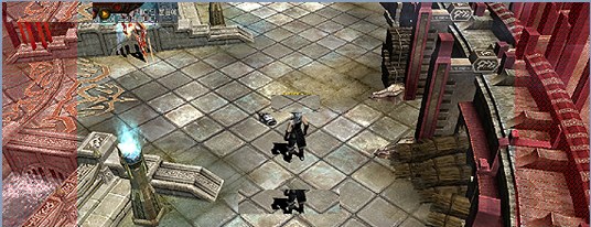 In-game view in widescreen, with the extra visible area highlighted in red at both sides